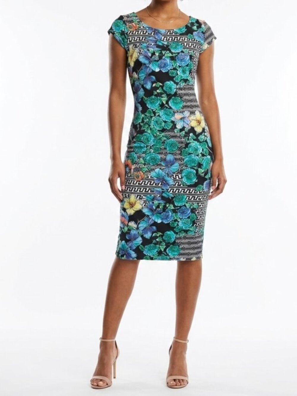 NEW YORK & COMPANY Maximalist Mixed Print Floral Geometric Sheath Midi Dress XS
